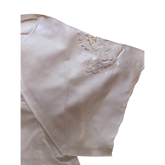 Vintage 80s Women's Floral Embroidered Classic Career Cotton Blouse White XL - Picture 6 of 6